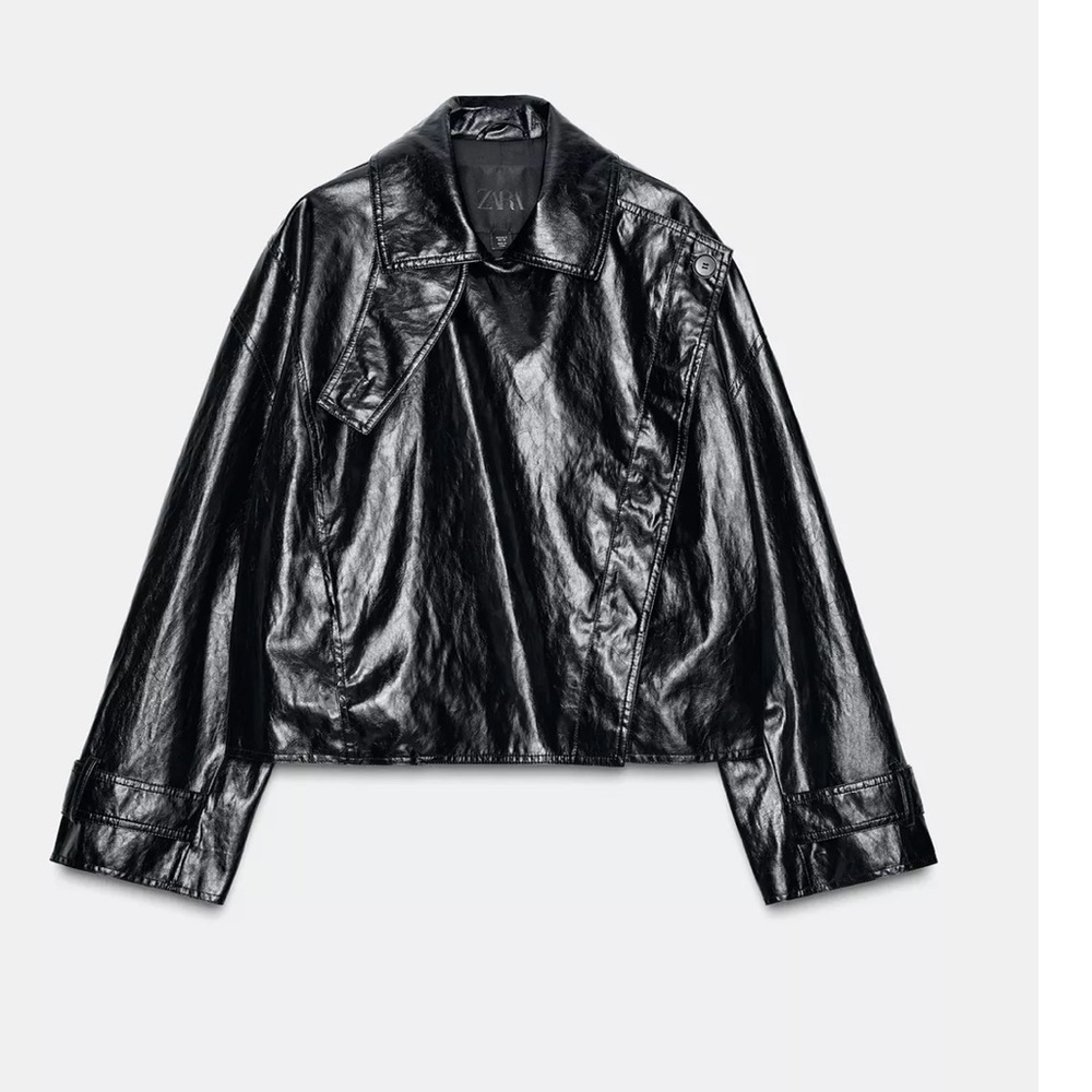 Zara Women's Shiny Black Leather Jacket